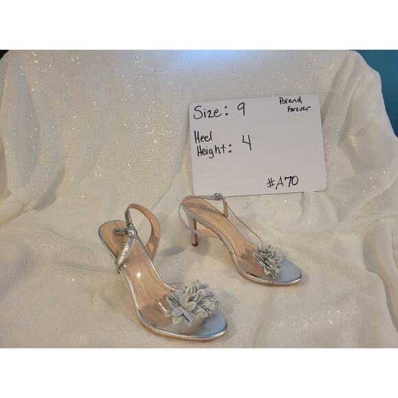 Forever Silver Flower‎ Strappy Size 9 Heels 4in Wedding Prom Fairy  Whimsy Party - Picture 4 of 6